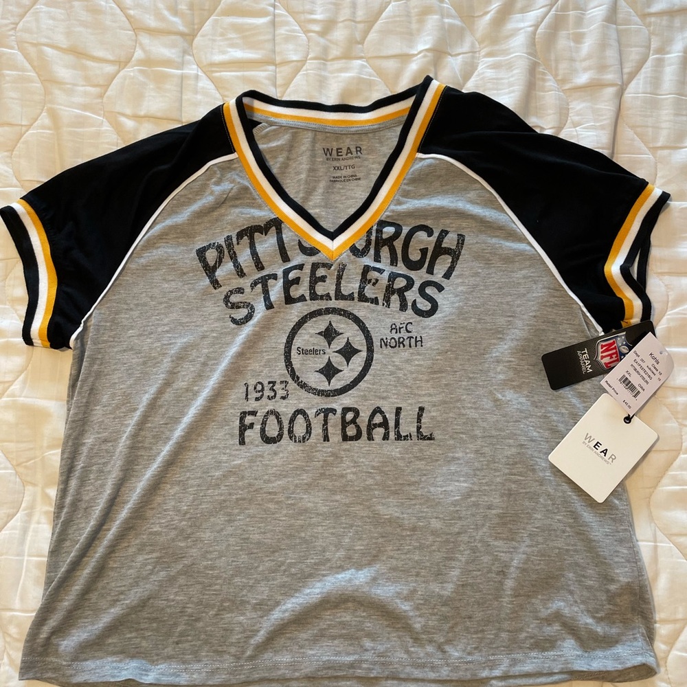 Pittsburgh Steelers Womens T-Shirt - Gray and Black